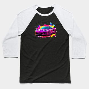 Pink C8 Corvette racecar Splatter Art Supercar Sports car Racing car Baseball T-Shirt